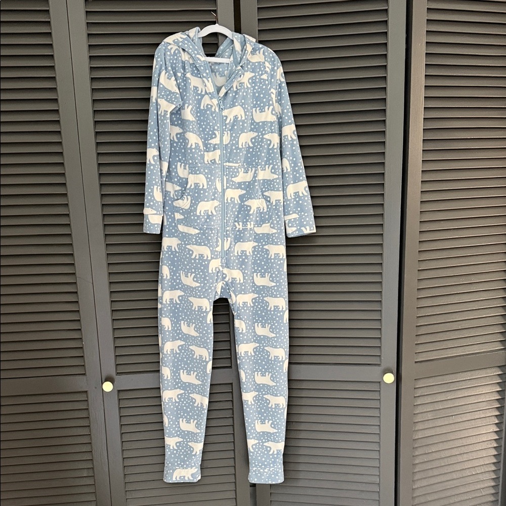 Hanna andersson Blue and White Polar Bear hooded Onesie